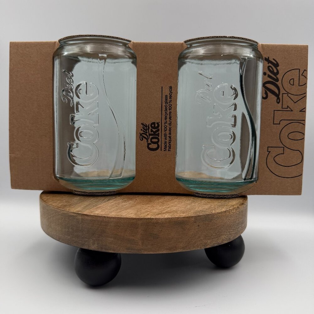 Diet Coke Coca-Cola Recycled Glass Can Tumbler Set of 2 Vidrios San Miguel NEW